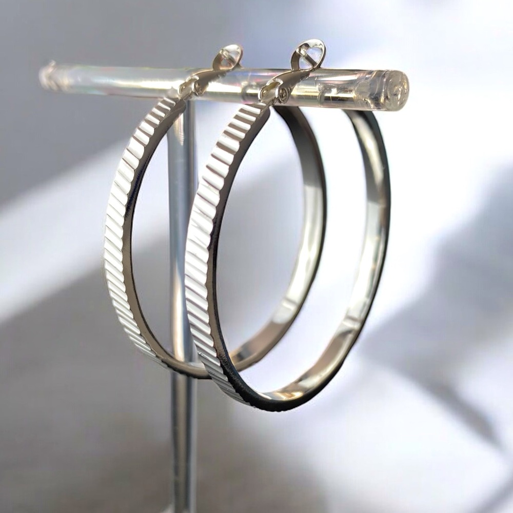925 Sterling Silver Etched Hoop Earrings New